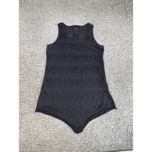 Queen Of Darkness Tank Top Womens XL Black Studded Sheer Striped Jersey Slim